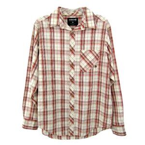 Solaris Ivory Rust Plaid Button Front Shirt Mens Size M Hiking Long Sleeve